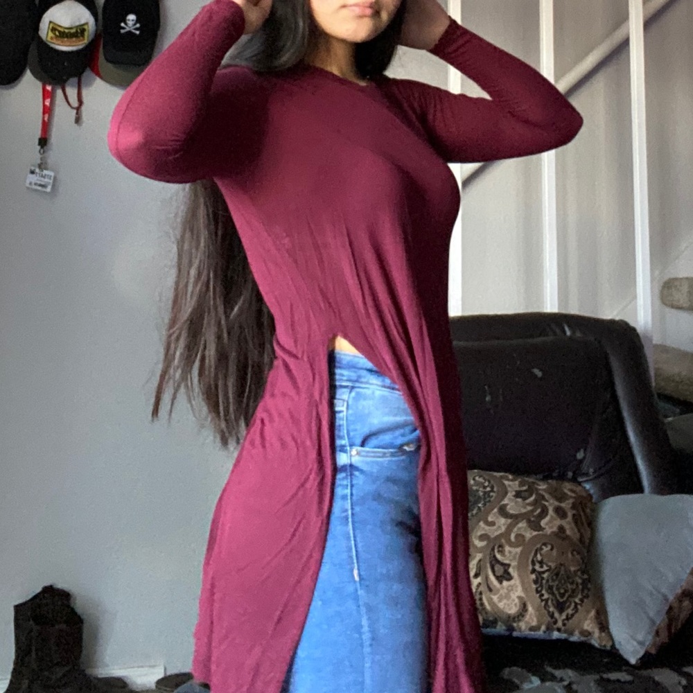 High side split side long sleeve shirt
